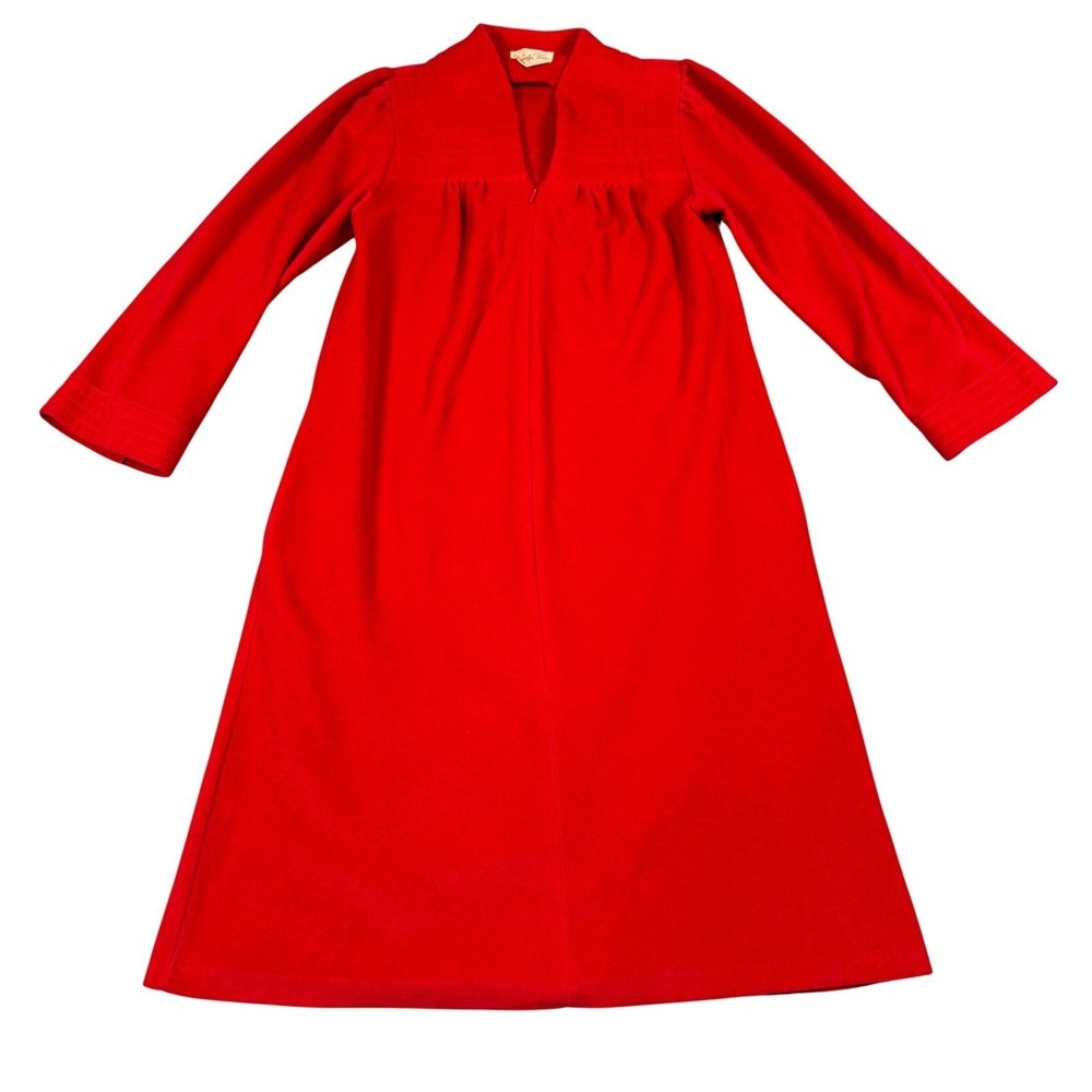 Vintage Vanity Fair Red Robe House Dress Pintuck Long Sleeve USA Made 8 Grandma